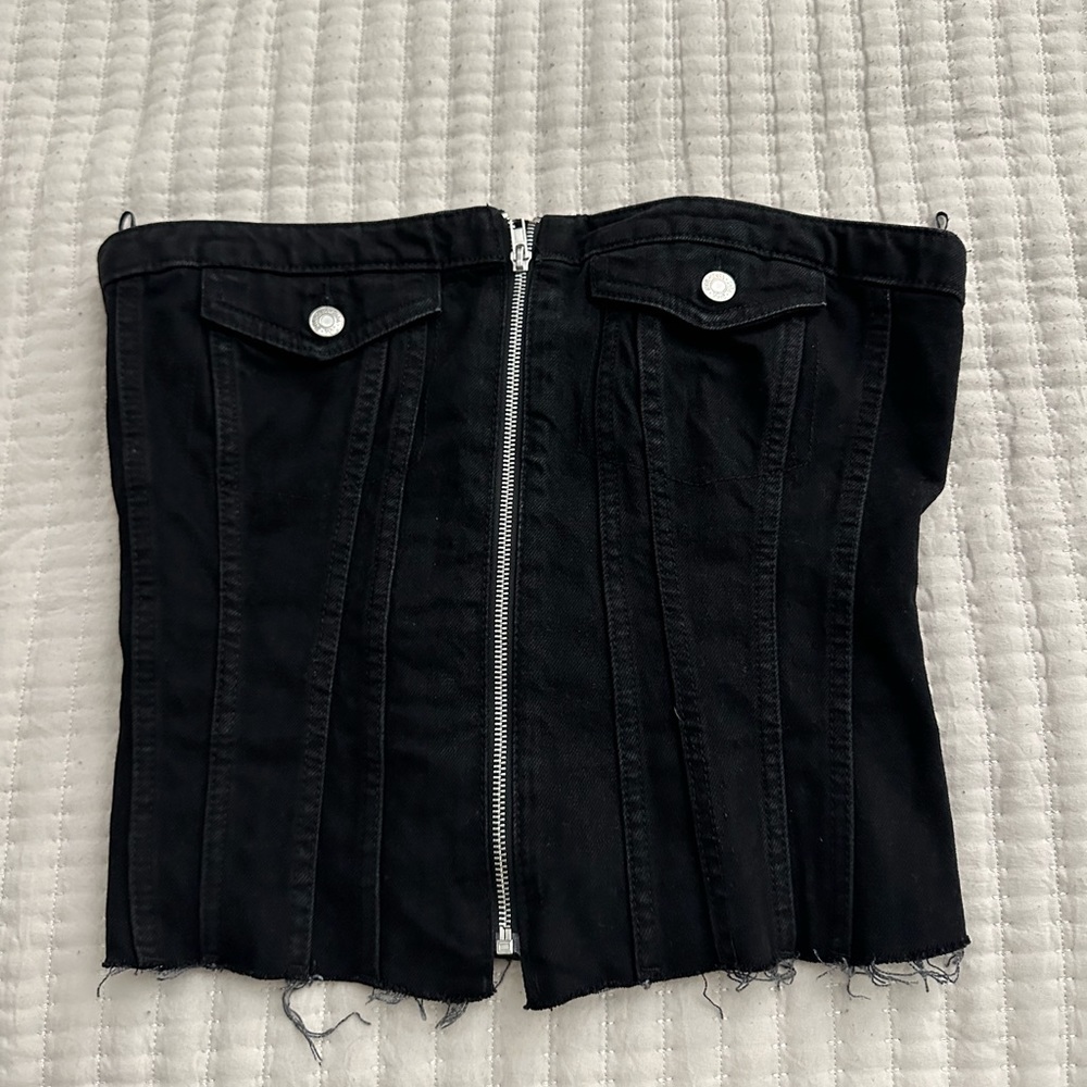 ⚡️ ZARA BLACK DENIM ZIP UP BUSTIER TOP ⚡️ size us L